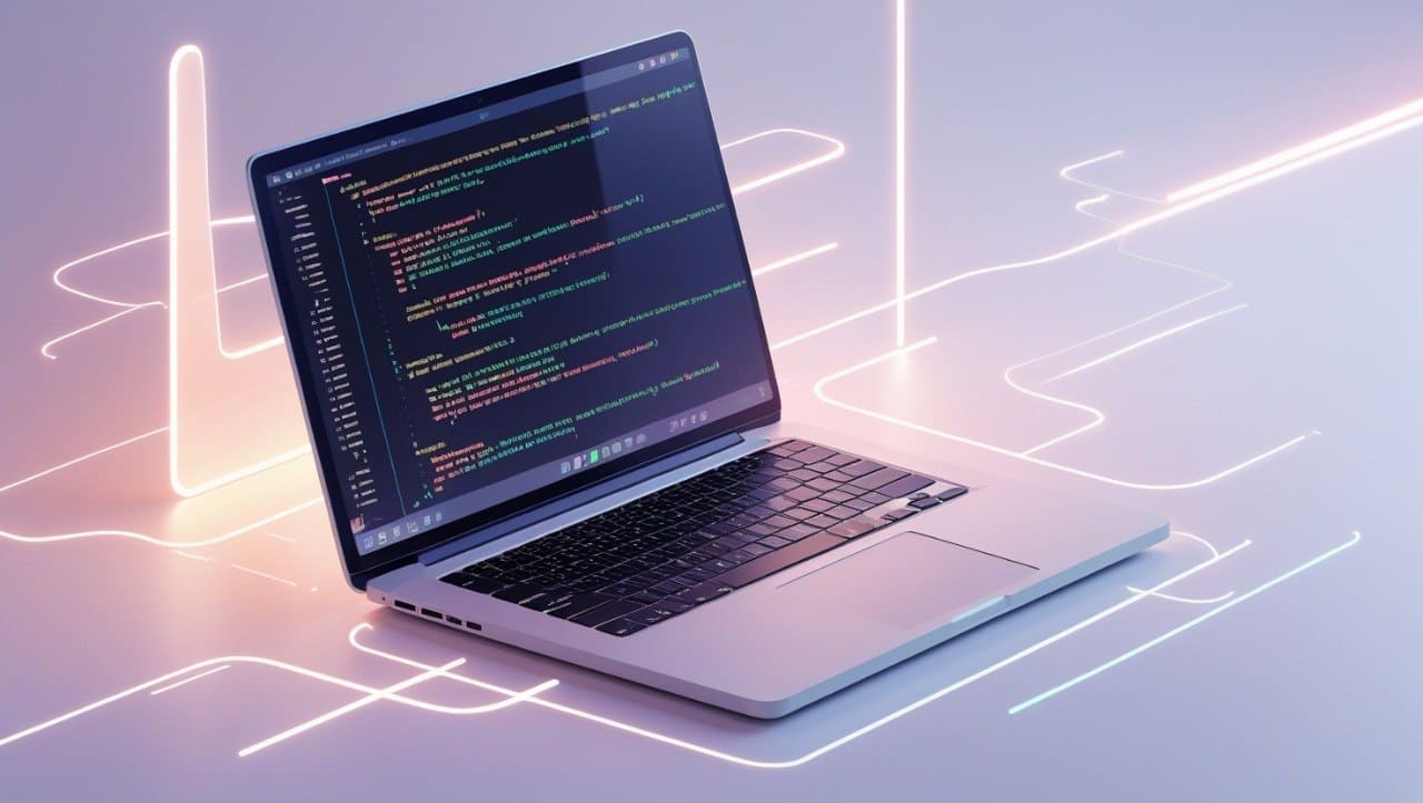 Laptop with code on screen on a light background