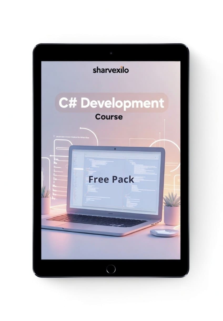 Tablet displaying C# digital course 'Free Pack'