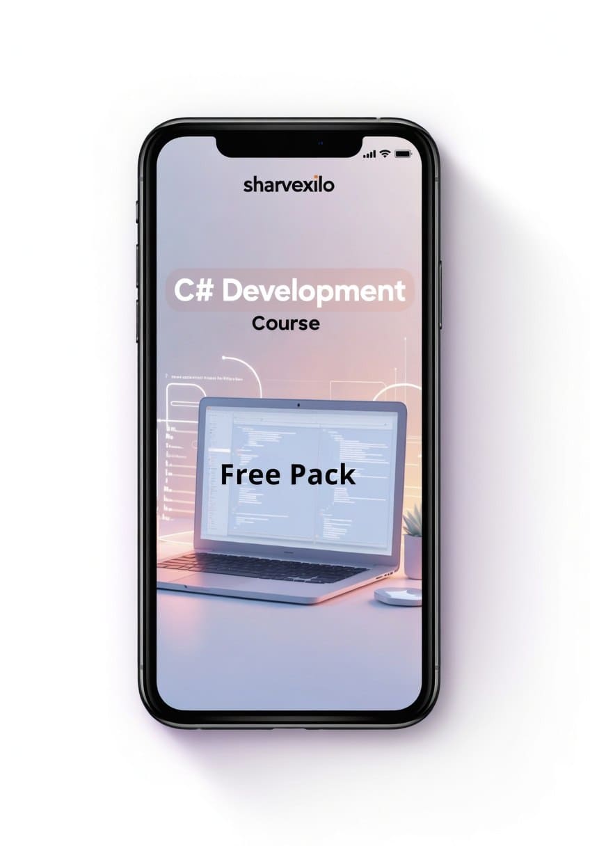 Phone displaying C# digital course 'Free Pack'