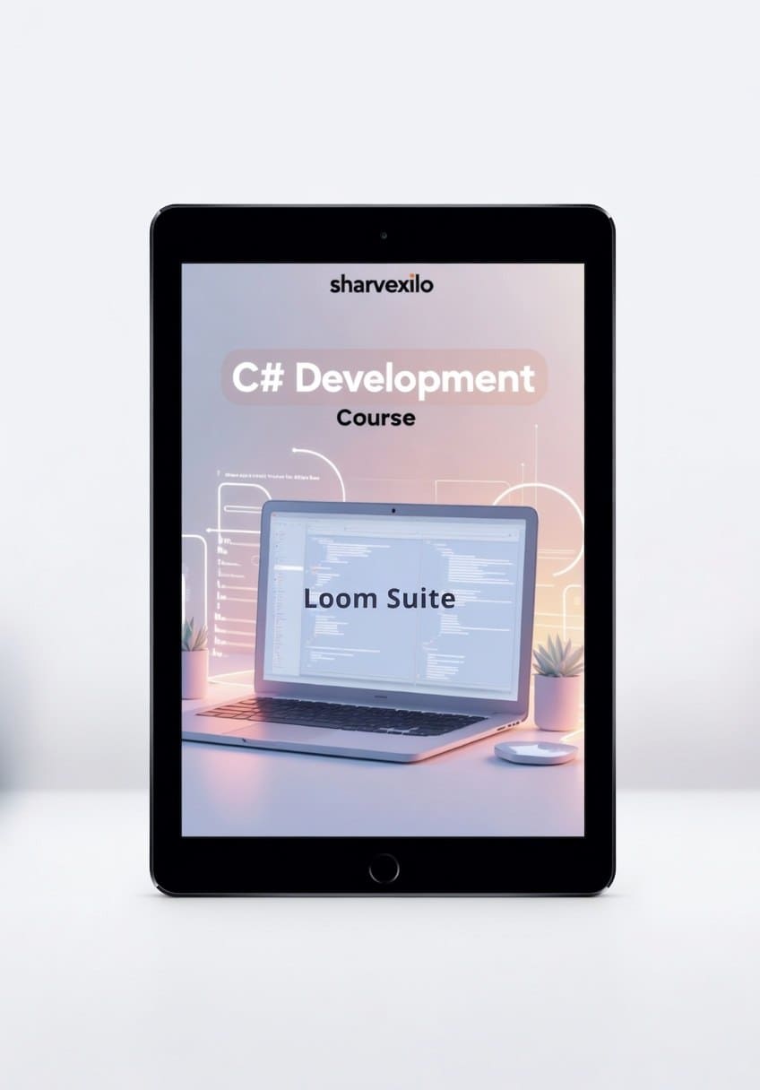 Tablet displaying C# digital course 'Loom Suite'