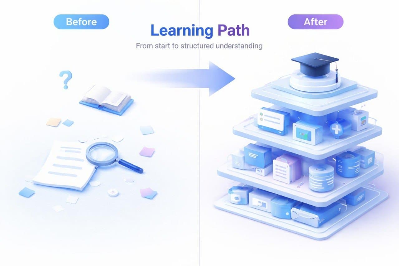Learning path before/after diagram