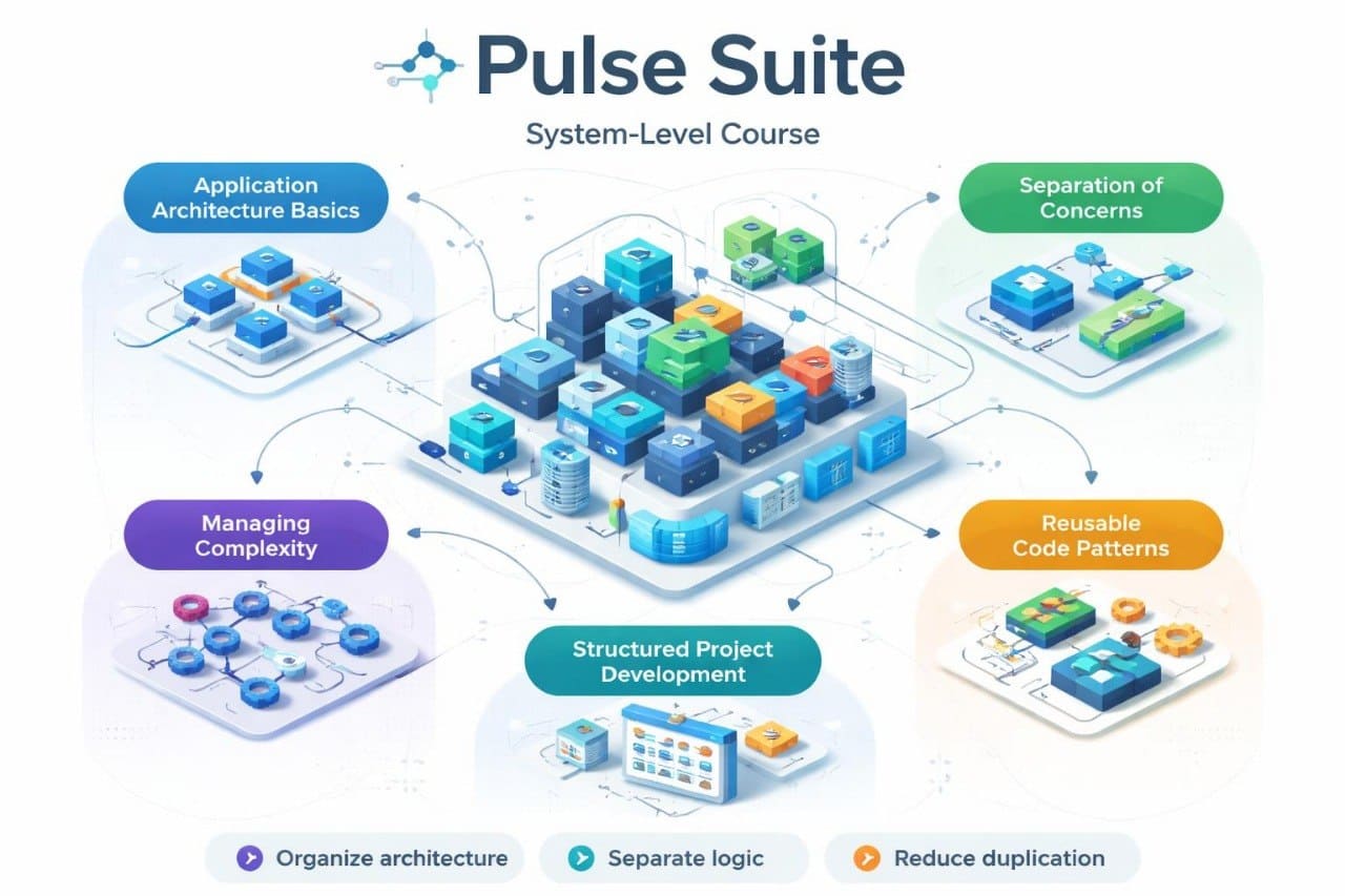 Pulse Suite system-level course diagram with colorful blocks and text on a white background