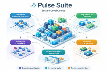 Pulse Suite system-level course diagram with colorful blocks and text on a white background