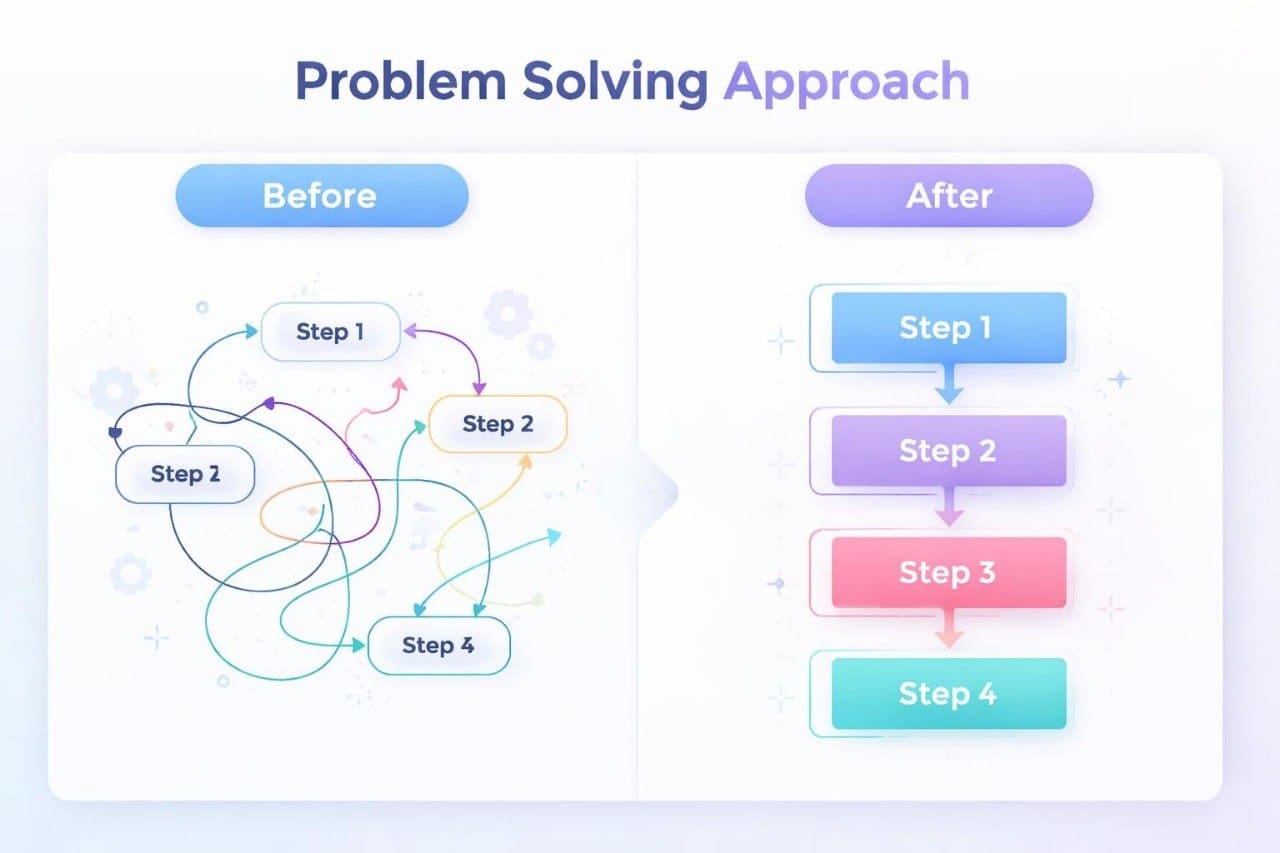 Comparison of a problem-solving approach before and after simplification.