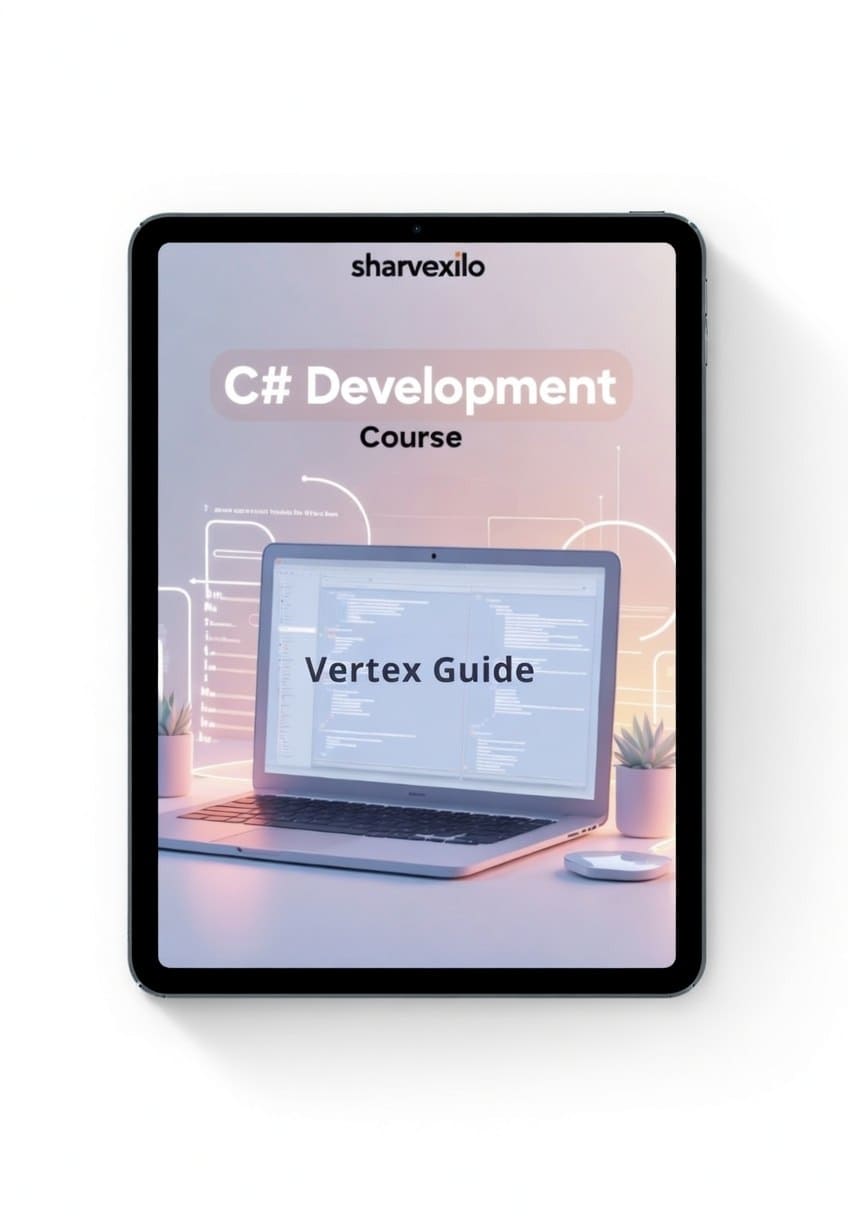 iPad displaying a C# Development Course by sharvexilo on a white background