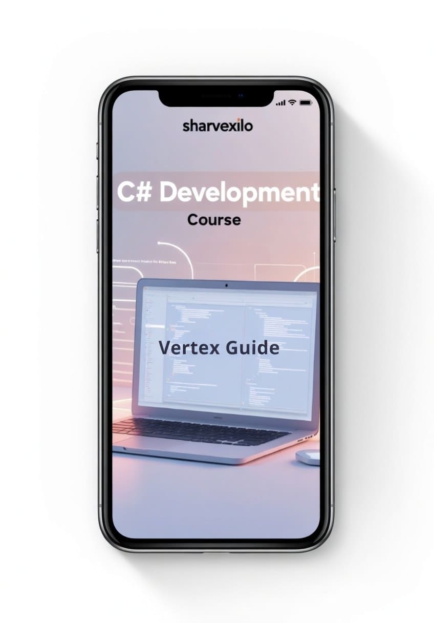 Phone displaying C# digital course 'Vertex Guide'