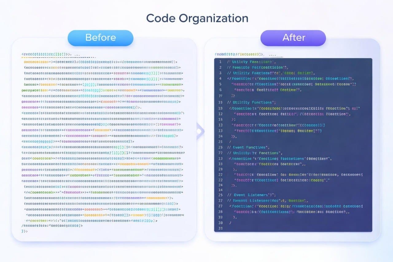 Core organization before/after diagram